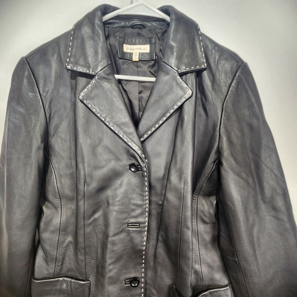Yvonne Marie Vintage Women's Classic Elegant Leather Jacket Size 14 - Picture 4 of 11
